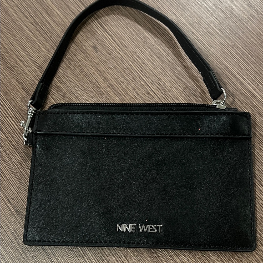 Nine West Black Leather Wristlet Clutch